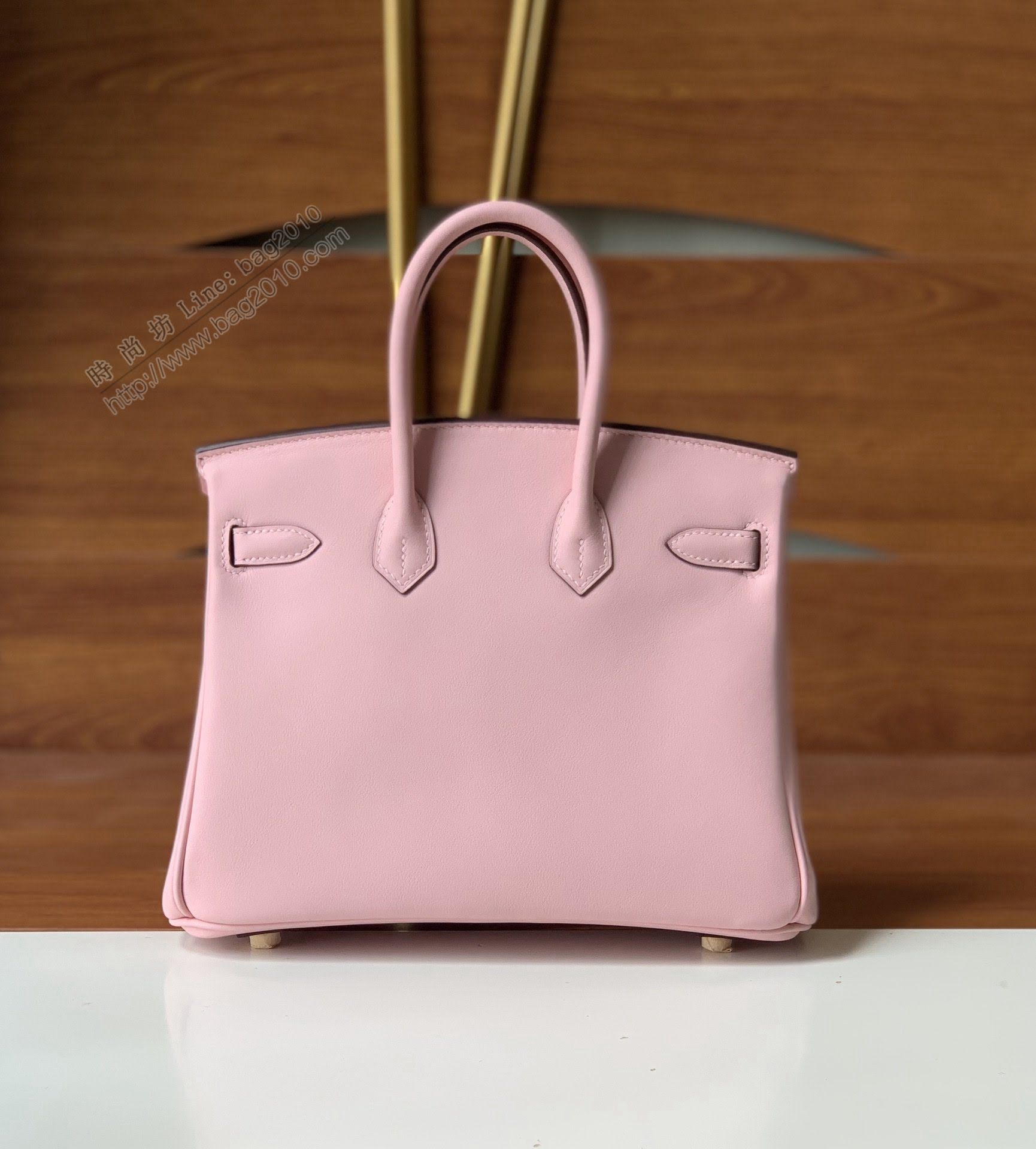 Hermesn鉑金女包 愛馬仕Birkin手提包 swift皮 手工縫製 淺粉金扣  am2231